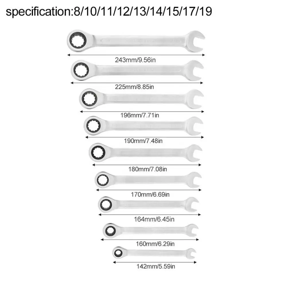 9 шт./лот 8-19 мм Профессиональный гаечный ключ набор гаечных ключей Набор зубчатых колец гаечный ключ для установки/обслуживания хром-ванадиевый