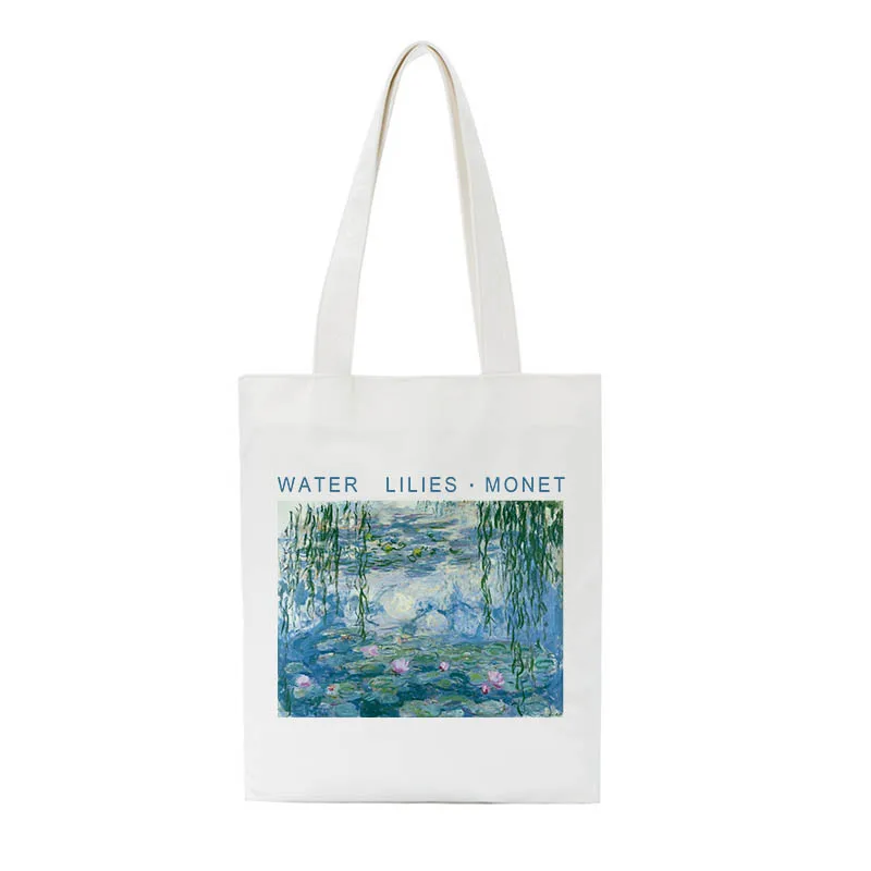 Casual Van Gogh Pattern Cartoon Printed Canvas Shoulder Bag Female Harajuku New ulzzang Vintage Large Capacity Shopping Bags | Багаж и