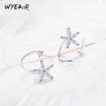 

WYEAIIR Literary Personality Korea Cute Fresh Rhinestones Flowers Sweet 925 Sterling Silver Female Dangle Earrings