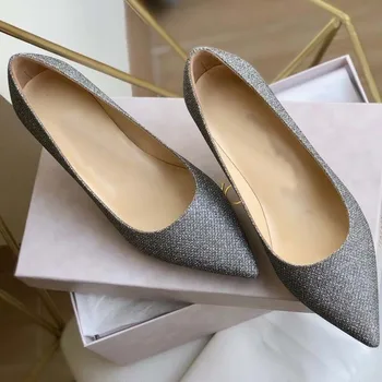 

celebrity designer shoes pointed mouth shallow thick with high heels golden bright drill comfort slip-on women's shoes