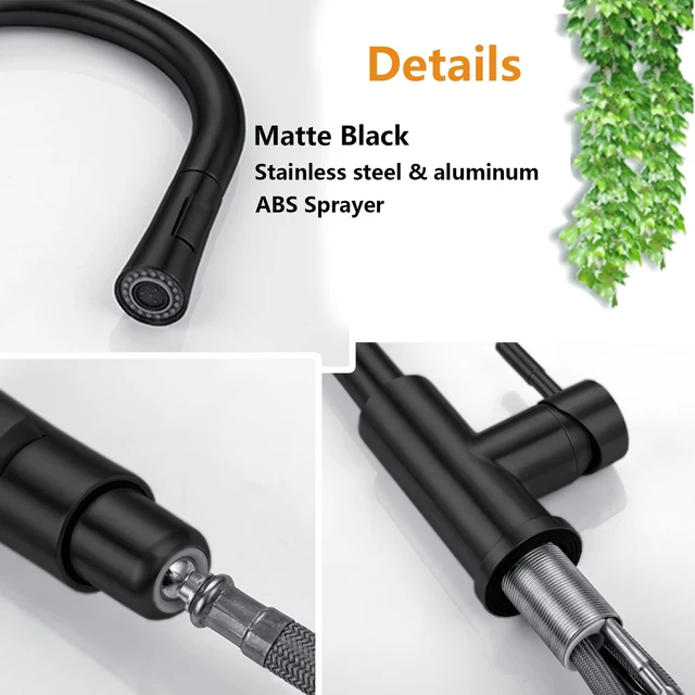 ก๊อกน้ำแบบสัมผัสในครัว ดึงออกได้ นิกเกิลขัดเงา เซ็นเซอร์ สแตนเลส สีดำ ก๊อกน้ำอัจฉริยะแบบเหนี่ยวนำ ก๊อกน้ำแบบสัมผัสสำหรับอ่างล้างจาน 6