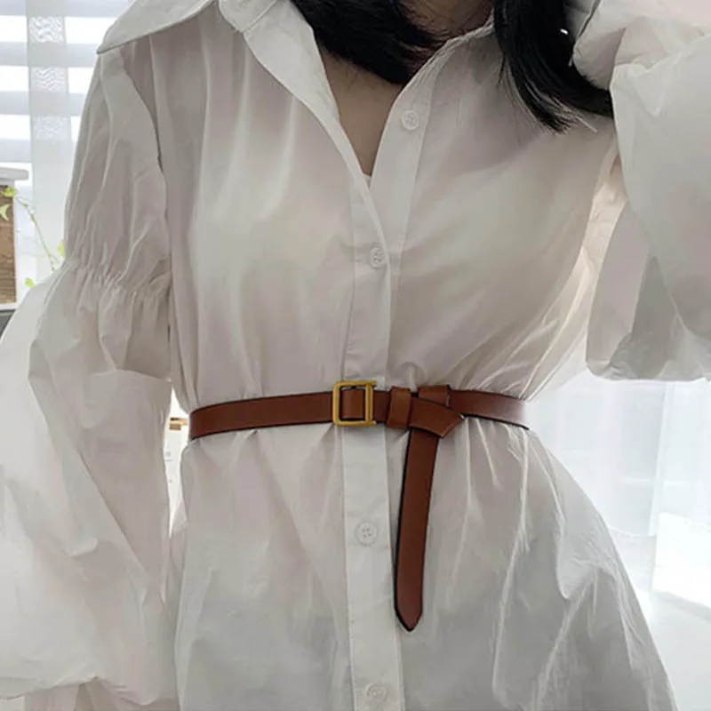 

Fashion Genuine Leather Thin Belt For Women High Quality D Buckle Waist Strap Female Dress Coat Sweater Decorative Waistband