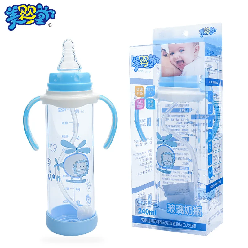 

Natural detox ying tang Creative with Handle Infant Crystal Diamond Glass Feeding Bottles 240ml with Silica Gel Pad Shatter-resi