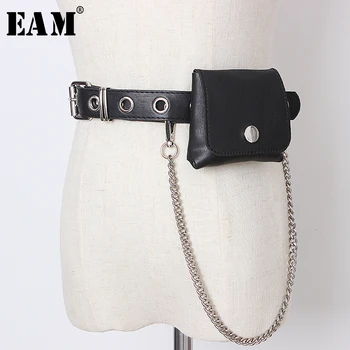 

[EAM] Pu Leather Mini-bag Chain Split Joint Long Belt Personality Women New Fashion Tide All-match Spring Autumn 2020 1B793