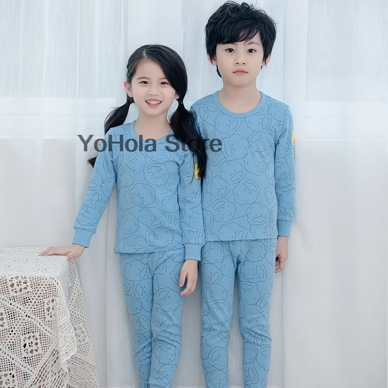 Pajamas Set Girls Underwear Suits Baby Boys Clothes Printed Autumn Winter Long Trousers Home Clothes Children's Clothing night gowns cheap Sleepwear & Robes
