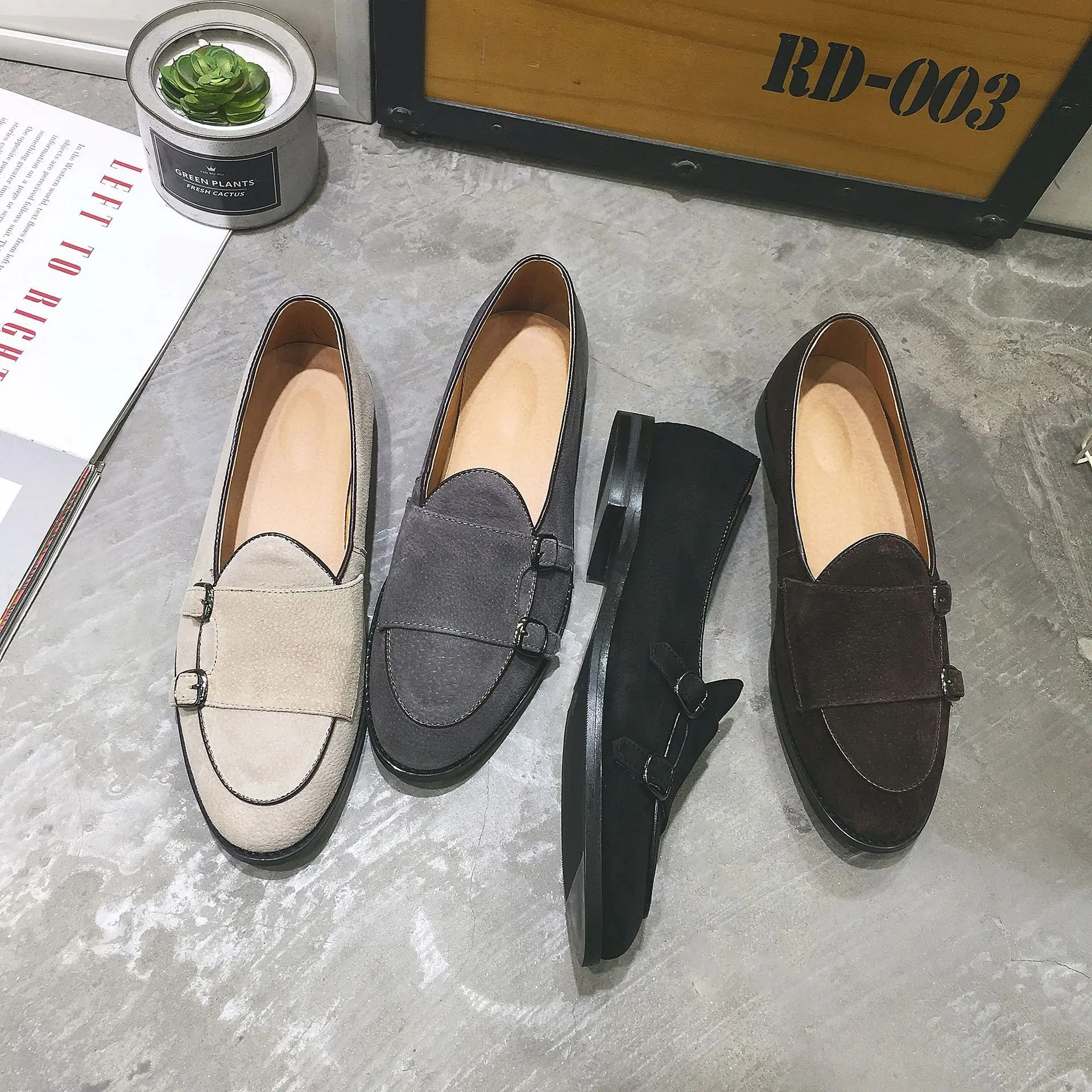 Fashion Men Loafer New Handmade Retro double monk buckle straps Casual Shoes Men Moccasins For Men Leather Flat Shoes