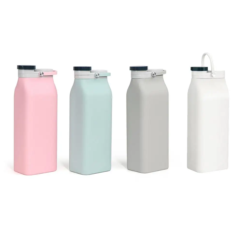 600ML Portable Milk Bottle with Lid Collapsible Drinking Water Bottle Large Capacity Outdoor Silicone Folding Water Bottle