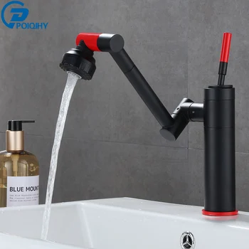 

POIQIHY Black Basin Faucet 360 Degree Rotate Kitchen Tap Pull Out Sprayer Gun Deck Mounted Bathroom Kitchen Tap Mixers Foldable