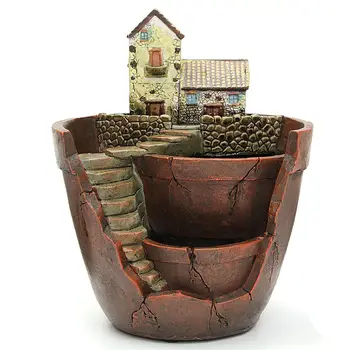 

Mini House Figurines Resin Flower Pot For Herb Cacti Succulent Plants Planter Home Garden Micro-Landscape Decor Crafts Plant Bed