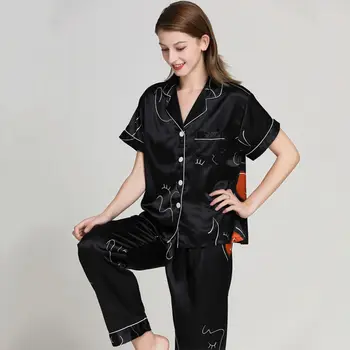 

Lisacmvpnel Print Fashion Woman Simulation Silk Suit Short Sleeve Trousers Loose High Archives Pyjamas Suit