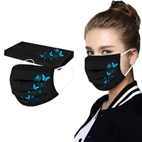 10pcs Adult 3d Butterfly Printed Mask Black Disposable Face Masks 3 Layers Non-woven Protection Mouth Mask Mascarillas Negras 2