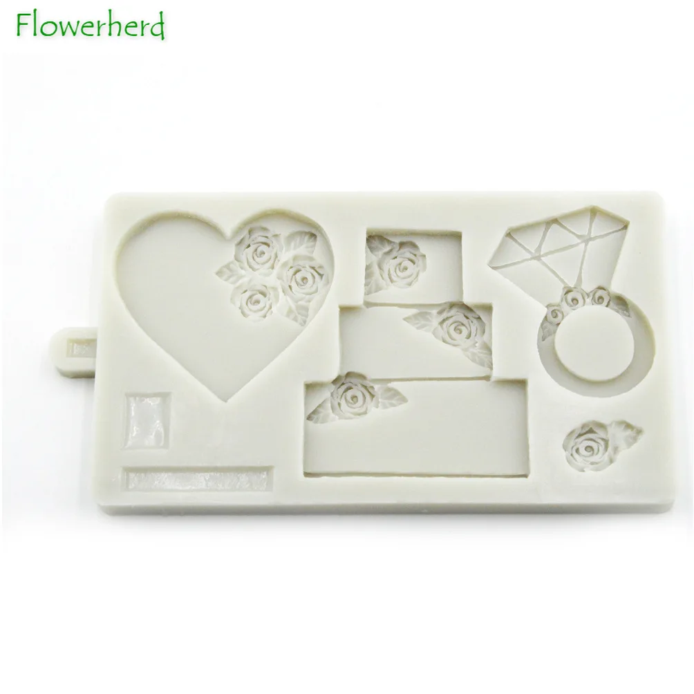 

Wedding Cookie Mould Fondant Cake Decorating Tools Silicone Molds Cristmas Decoration Wedding Cake Ring Rose Embellished Heart