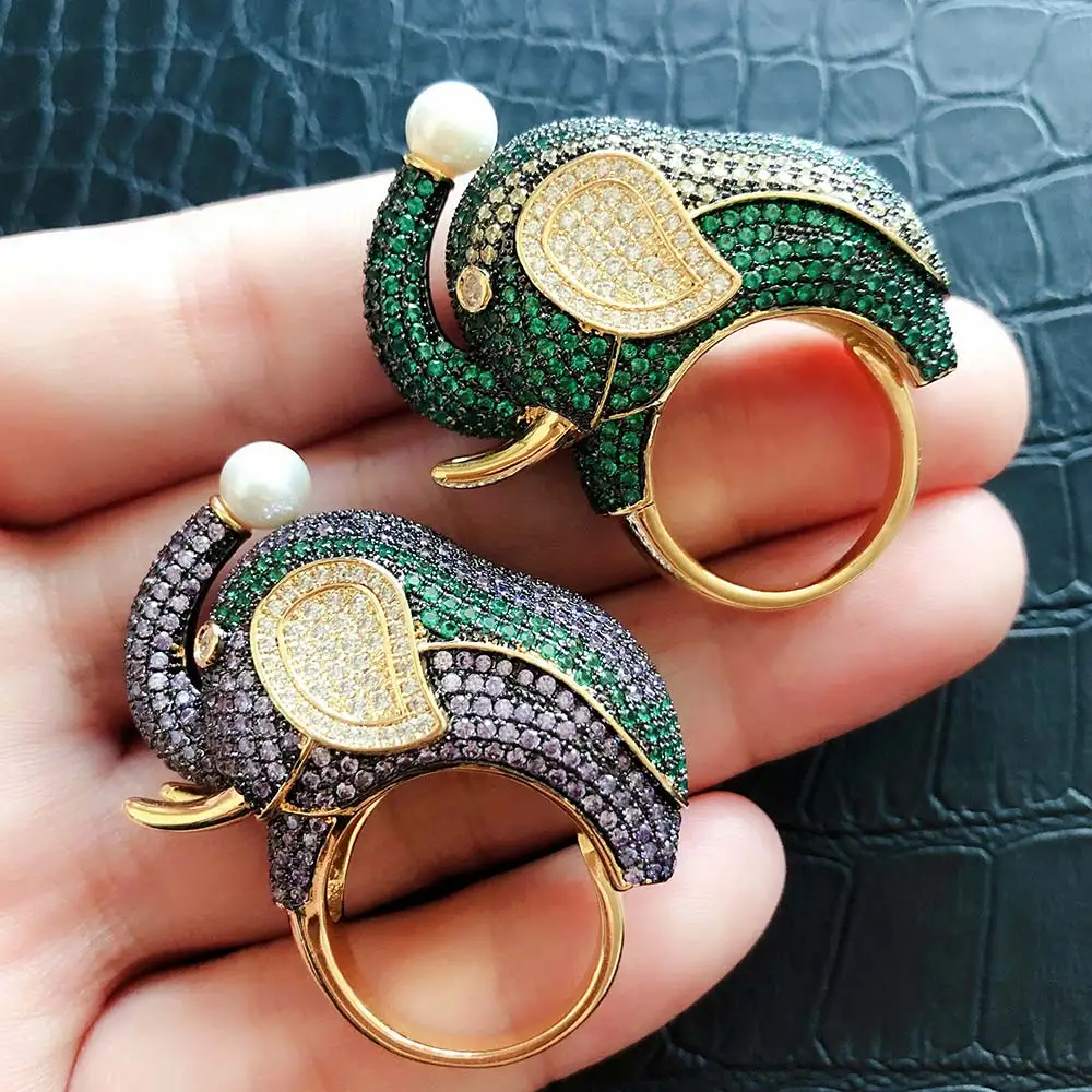 SISCATHY 4 цвета амулеты AAA кубического циркония большие кольца со слонами женские Дубай обручальное кольцо для женщин модные украшения