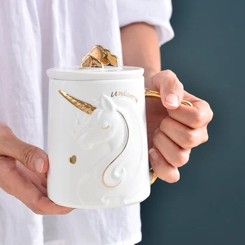 

Gorgeous Relief Unicorn Coffee Mug with Mobile Phone Holder Lid Cute Water Tea Ceramic Milk Breakfast Cup Creative Gift
