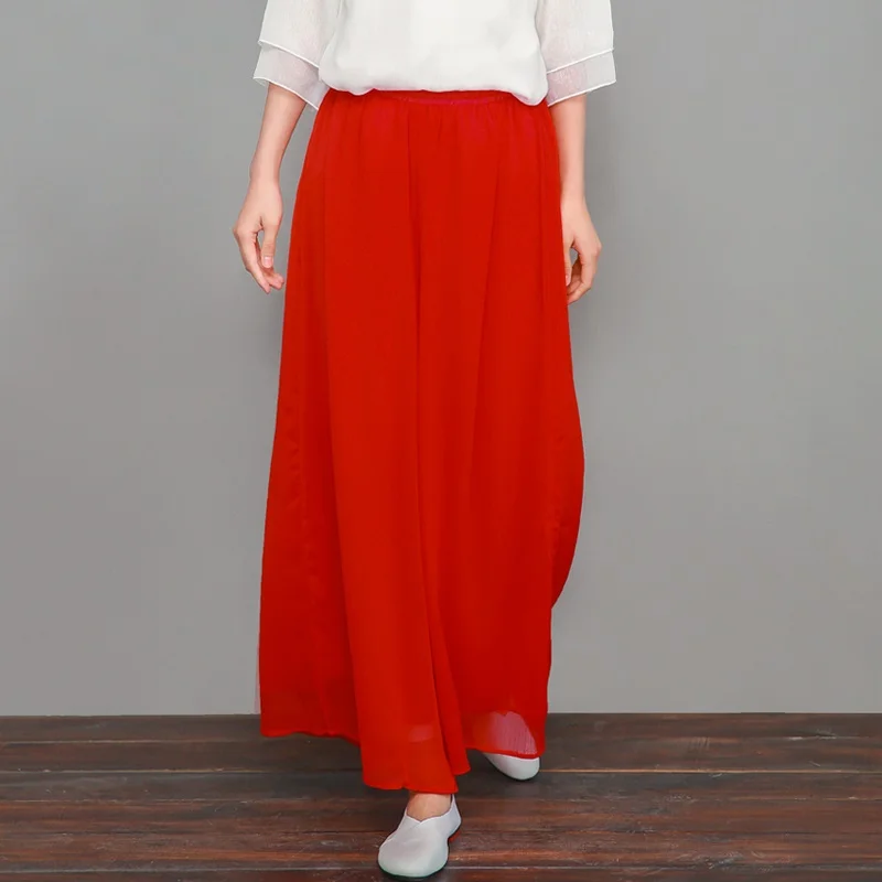 Белые красные Широкие штаны в китайском стиле, винтажные штаны для кунг-фу, женские штаны для йоги, штаны с эластичной резинкой на талии Tai Chi TA2086 - Цвет: 1
