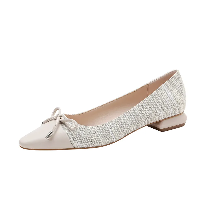 Plus Size 35-41 Women Pumps Shoes Korean Bow Mixed Color Single Office Lady Work Shoes Slip On 2CM Low-Heeled Pumps Women Shoes (12)