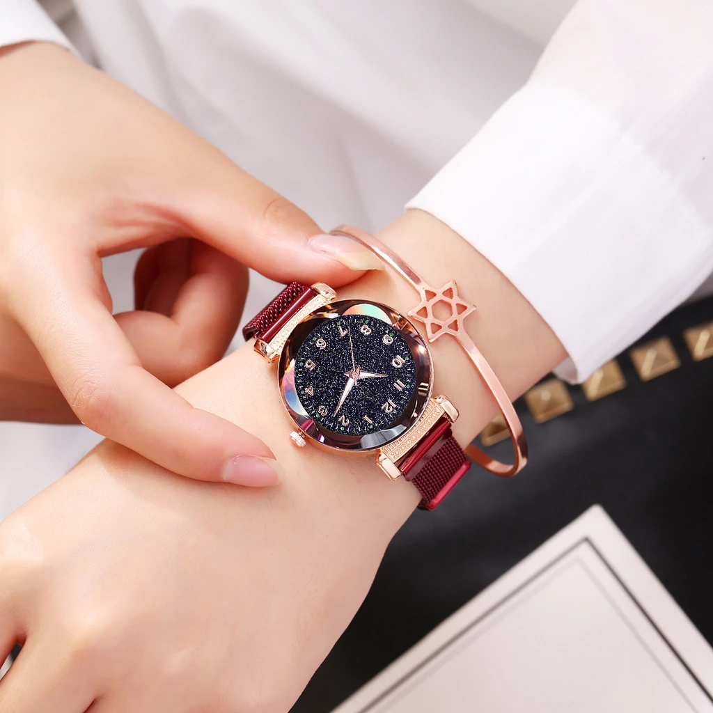 Лидер продаж женские часы с магнитной пряжкой звездное небо светящиеся роскошные женские кварцевые часы из нержавеющей стали Relogio Feminino