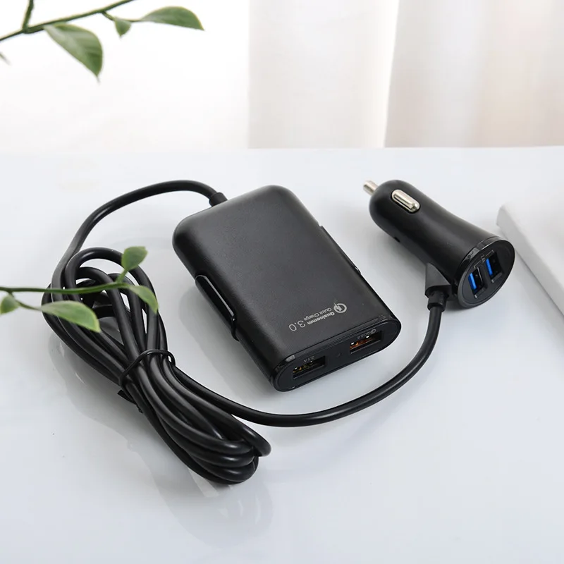 

4U with Line Back Seat Car Charger High Pass 3.0 Fast-Charging Car Mounted Charger Four Back Splint USB Back Seat Car Charger