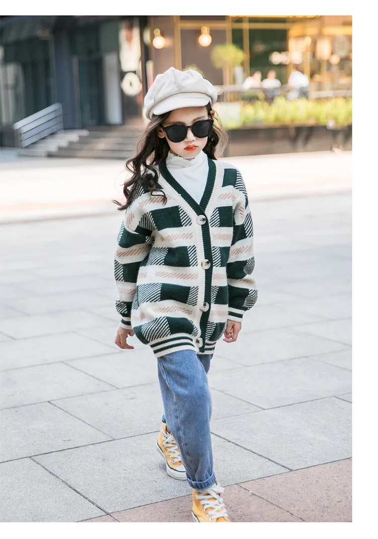 Autumn New Style Girls warm Sweater Baby Girls Korean Version Knitted Cardigan Kids Fashion Loose Casual Sweater,#8059
