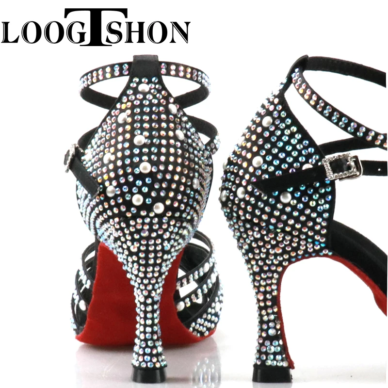 Black Latin Dance Shoes Rhinestones | Professional Latin