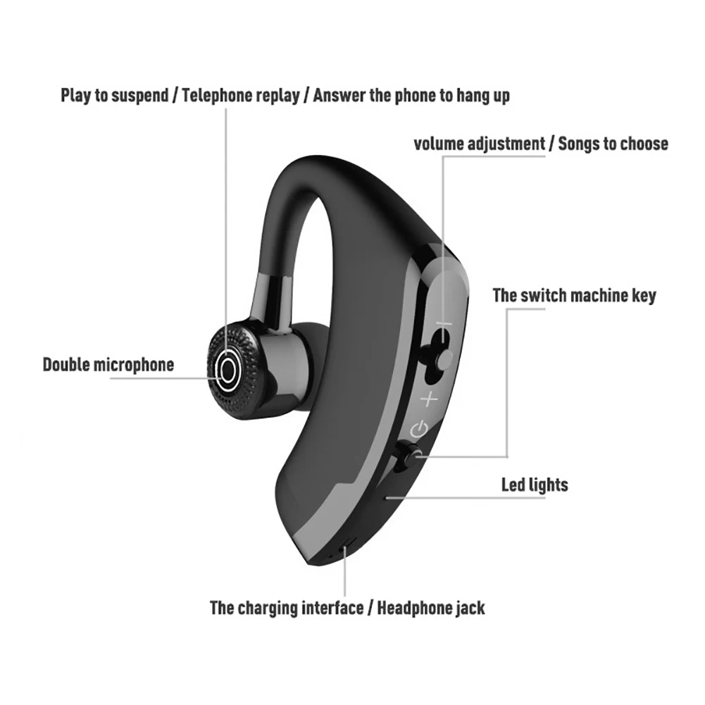 V9 Headphone Handsfree Headset Earphone Bluetooth Wireless Earbud With HD Microphone With Mic For Driver Sport