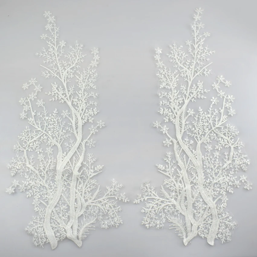 2Pcs 51.5cm*24cm Wedding Dresses Lace Applique Head Ornaments Embroidery Trims DIY Clothing Sewing Patchwork Accessories|lace trim|embroidery lace