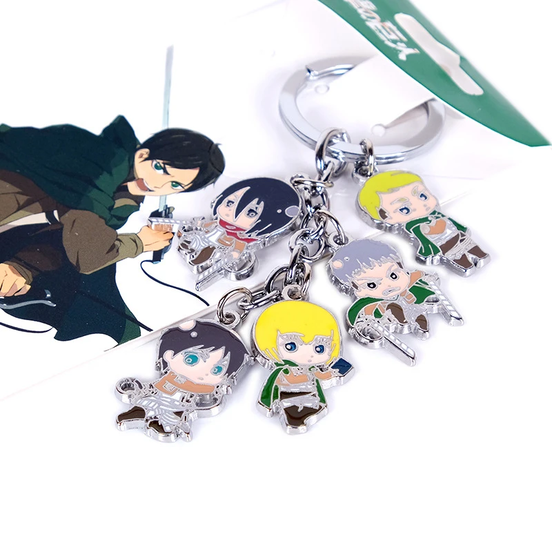 

5pcs/set Anime Attack on Titan Keychain Eren Jaeger Metal Mikasa Ackerman Pendant Keryring Key Ring Model Jewelry Toy Fans Gift