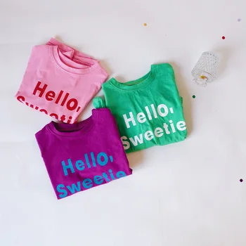 

3819 Baby Girl Clothes Summer Simple Letter Print T-shirt Sesame Street T Shirt 3 Colors Girls Clothes Tops Kids Outfits