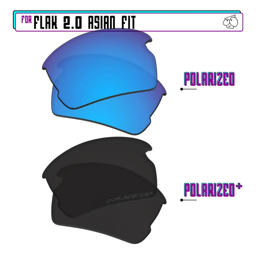

EZReplace Polarized Replacement Lenses for - Oakley Flak 2.0 Asian Fit (AF) Sunglasses - Black P Plus-Blue P