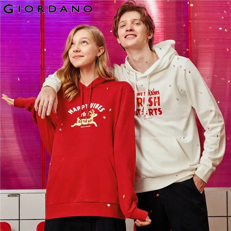 Мужская толстовка с флисовой подкладкой Giordano принтом и карманами ребристые