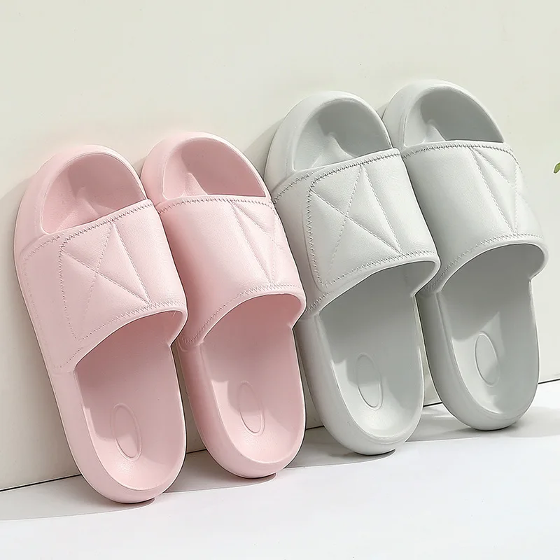 Men Outdoor Indoor Slippers Summer Solid Light Color Hook&Loop Upper Non Slip Slides Beach Home Male Shoes Thick Soft Sole