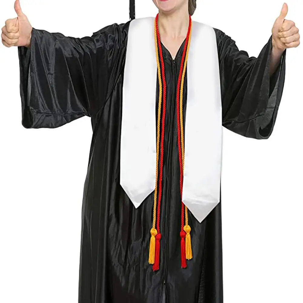 New Solid Color Graduation Honour Stole Sash Tassel Decor Cords Graduat