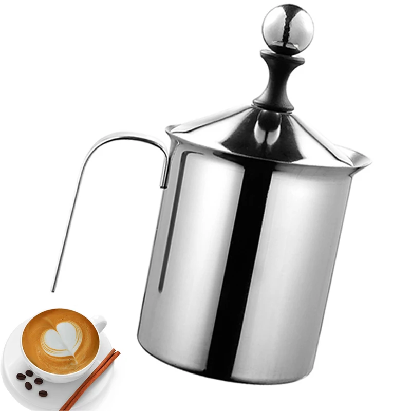 

400/800ml Manual Milk Frother Stainless Steel Milk Foam Double Mesh Coffee Foamer Cup Cappuccino Milk Creamer