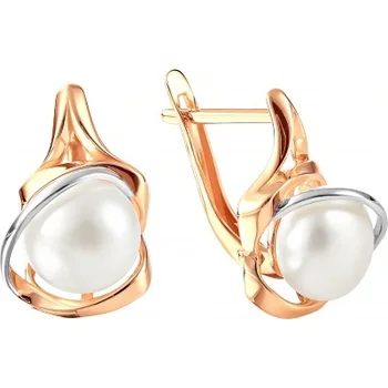 

Примаэксклюзив earrings with 2 pearls in red gold