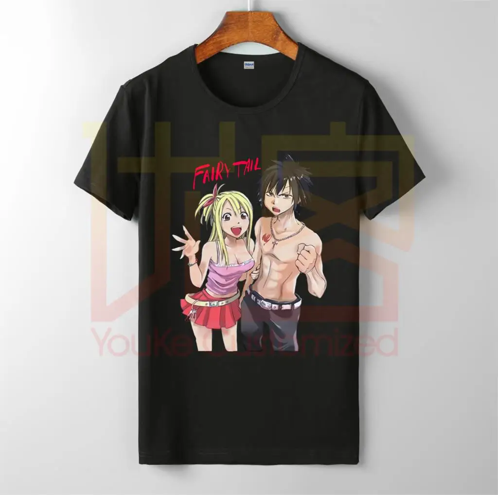 Fairy tail lucy & gray Футболка Мужская Горячая Распродажа 100% хлопок Заказная Печать