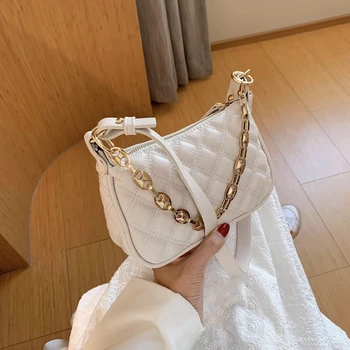 

Leisure Solid Color PU Leather Small Armpit Lattice Bags For Women 2020 Summer Chain Shoulder Handbags Travel Women Handbag sac