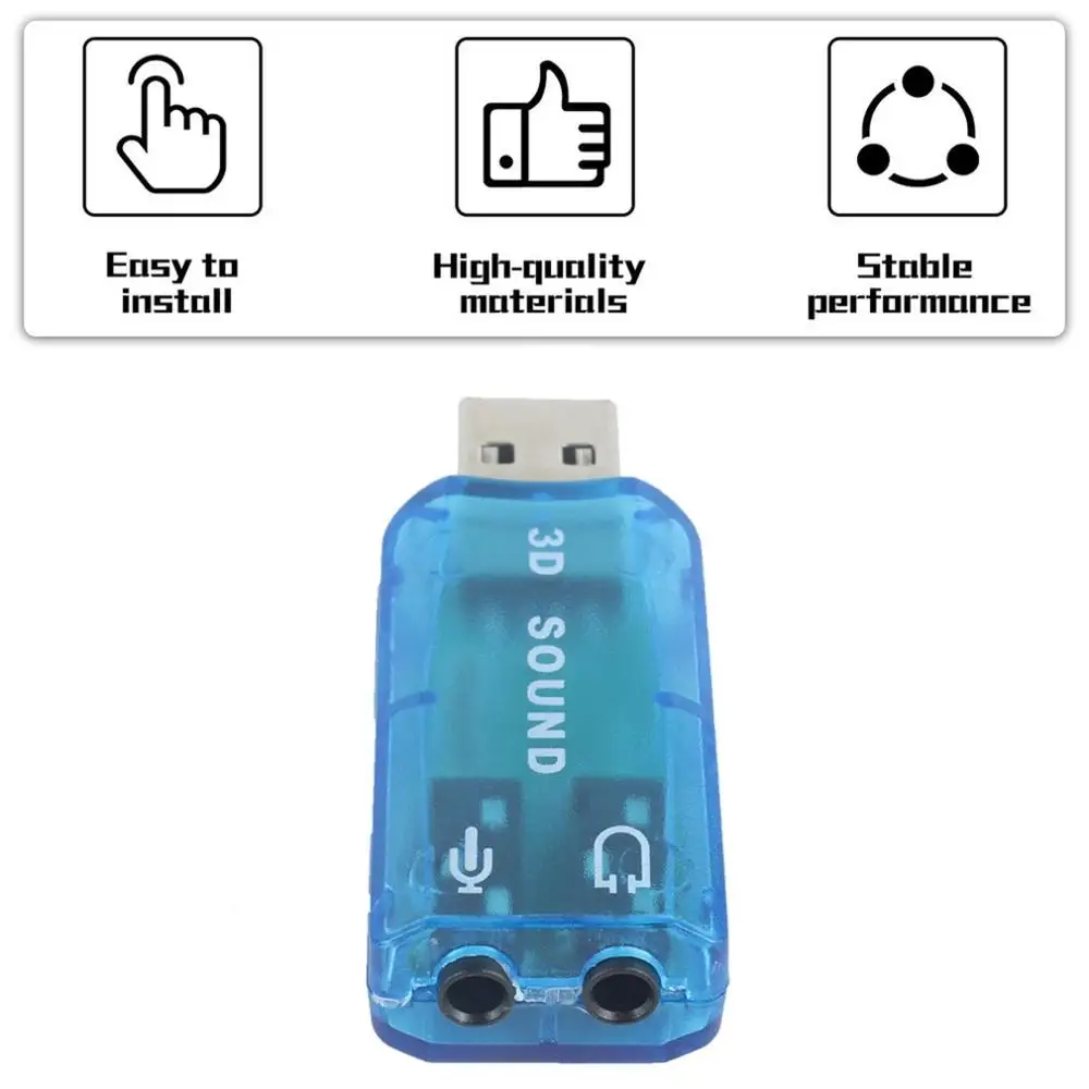 Furphy Carte Son Compact Audio 3D USB 1.1 Adaptateur Micro/Haut-Parleur 7.1 canaux Son Surround pour Ordinateur Portable PC-Bleu 