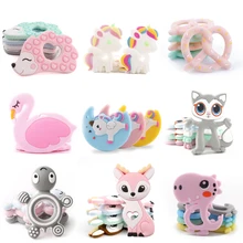 Anneau pour faire ses dents en silicone, certifié BPA free, accessoire couleur pastel à l'effigie d'animaux pour bébé, 1 pièce 
