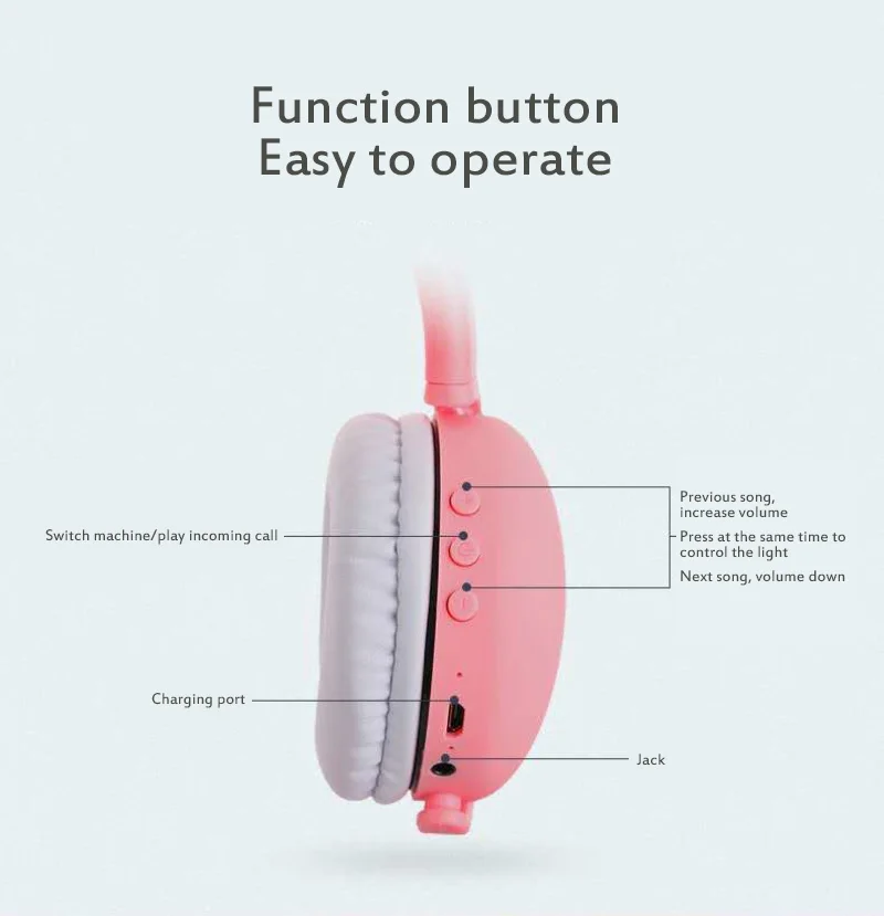 Wireless LED Cat Cute Ea Headphone e Kid Girls Noise Canceling Line Type Headset Folding Headset Bluetooth Earphon For Android