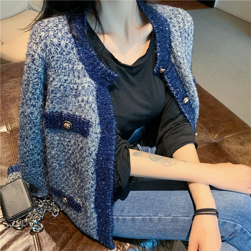 Элегантный изящный кардиган Liangsi, пальто, стиль, осень, корейский стиль, короткий свободный крой, длинный рукав, вязаный жакет для женщин