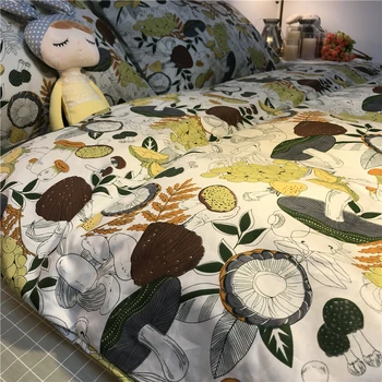 

Bedding Set Painted Wind Pastoral Mushroom Feast Four-piece Set 2020 New Pure Cotton Bedding Quilt Cover Sheets Printed Twill