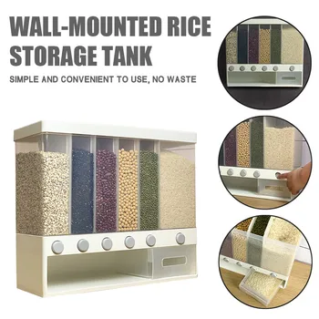 

Preferred safe quality wall-mounted dry food dispenser Whole grain rice bucket kitchen storage wall-mounted rice storage T50