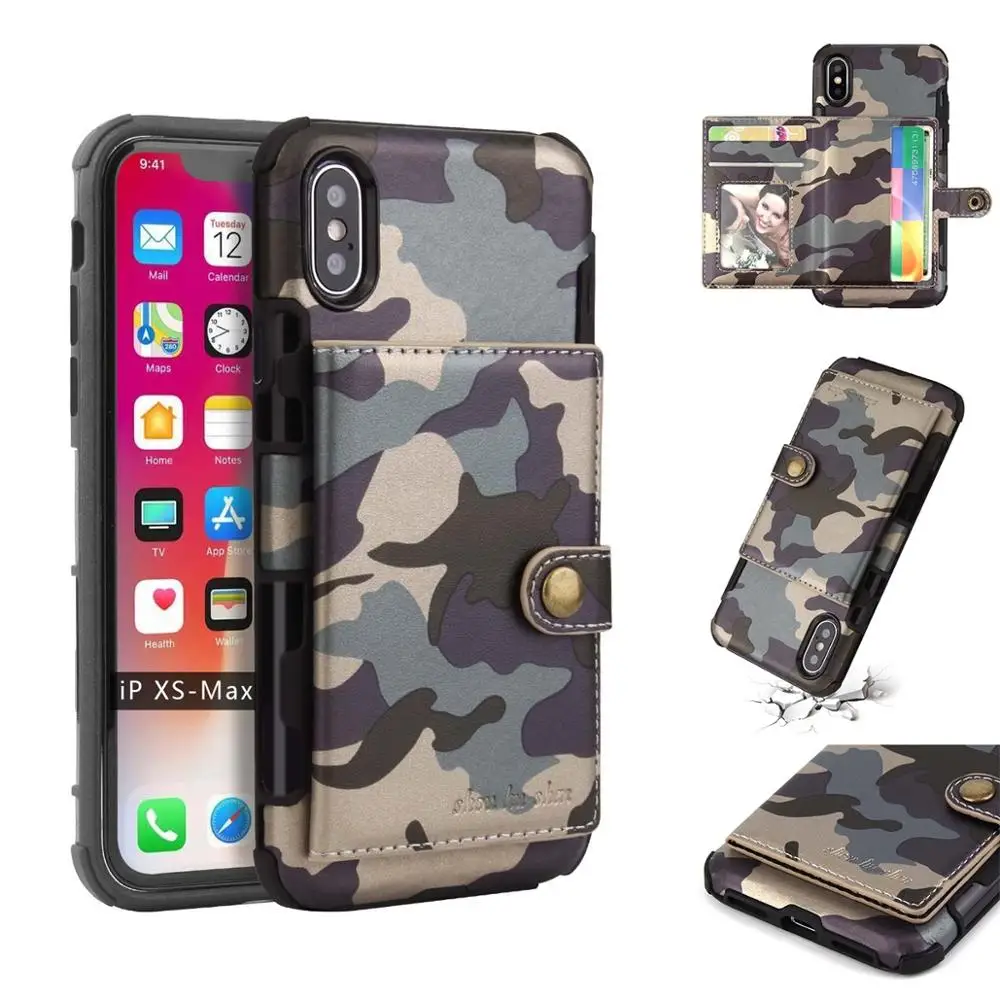 Fahion Army Camouflage PU Leather Case For iPhone X XR XS Max Multi-Card Slot Wallet 8 7 6 6s PLus Cover Coque | Мобильные телефоны