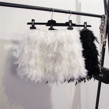 

Ins Super Fire Feather Skirt Party Ball Gown Short Feather Skirts Women 2020 New Autumn High Waist White Black Skirt Vestidos