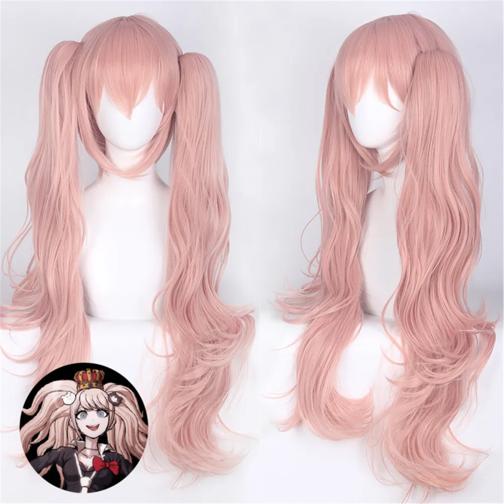 

Anime Danganronpa Enoshima Junko Women Pink Long Curly Ponytails Wig Cosplay Costume Dangan Ronpa Heat Resistant Hair Wigs