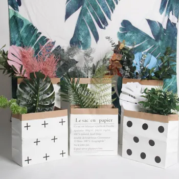 

DUNXDECO Kraft Paper Bag Nordic White Black Dot Heart Kid Room Toys Organizador Decoration