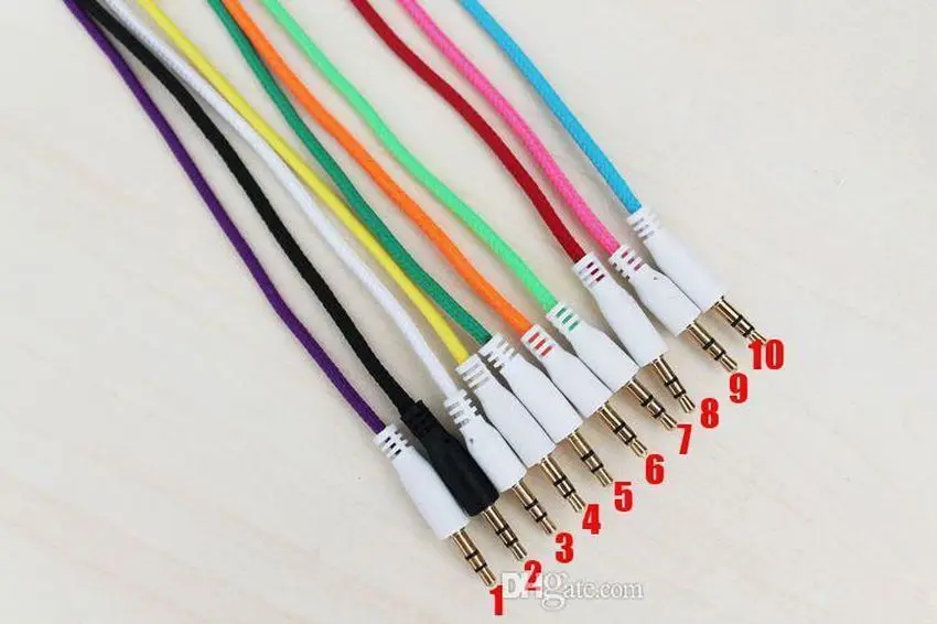 High Quality Candy Color Braided Fabric 3 5 To 3 5 Male To Male Audio Cable for Iphone Headphone Car Aux 300pcs lot