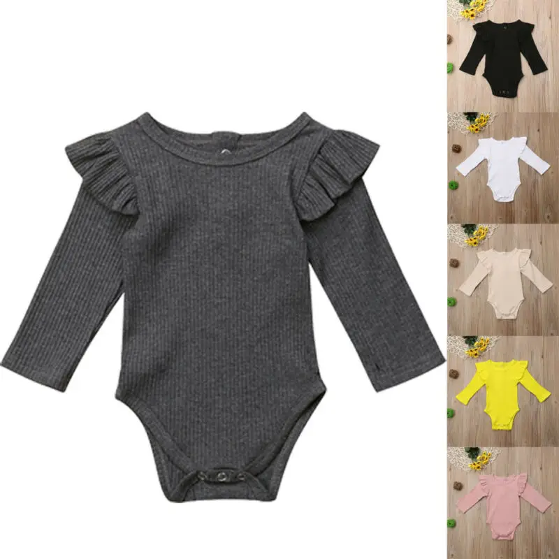 Pudcoco боди для новорожденных маленьких мальчиков и девочек; осенне-зимний однотонный комбинезон с оборками; боди; детская одежда; комплекты