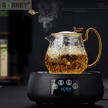 

BORREY Glass Teapot Cup Set Heat Resistant Glass Teapot With Tea Infuser Filter Gold Handle Oolong Flower Teapot Puer Tea Kettle