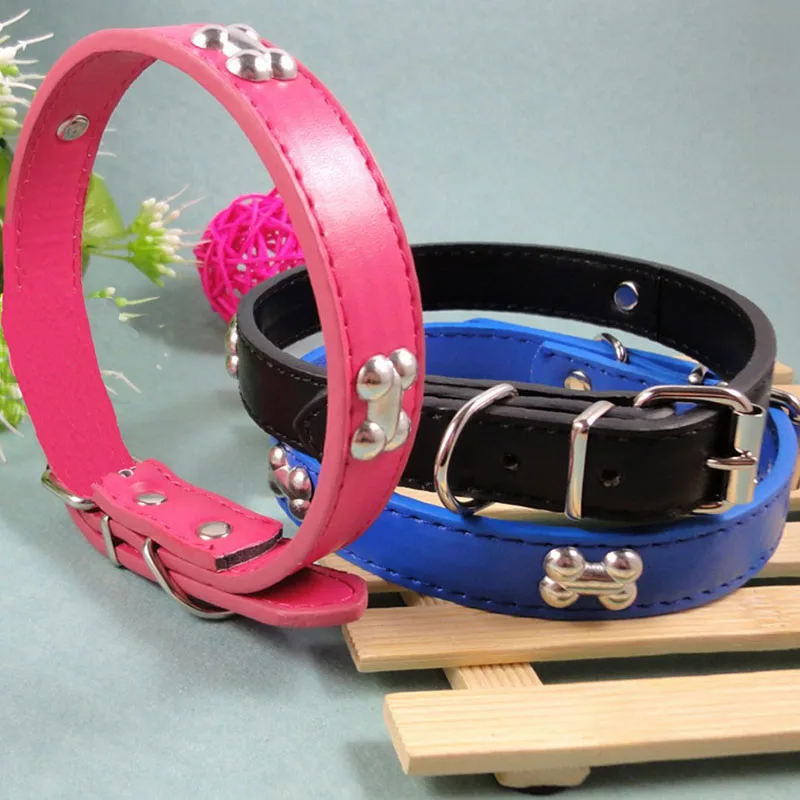 Pu Leather Dog Collar For Medium Large Dogs Adjustable Puppy Cat Strap